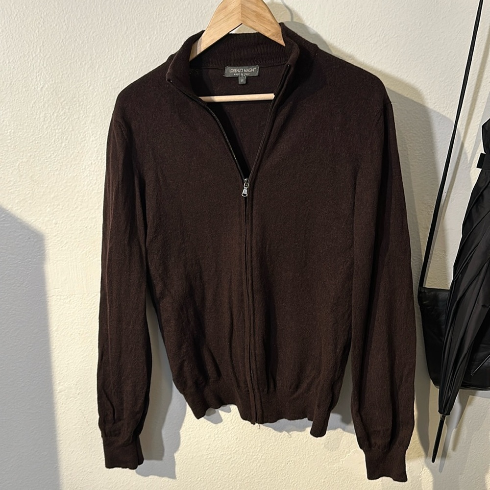 100% Merino wool || Italy  full zip sweater turtle neck